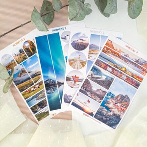 Stickers Norvège pour carnet de voyage - Stickers photo norvégiens, souvenir norvégien, cadeau pour les amateurs de voyage.