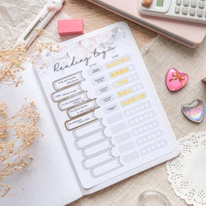 Naklejka z dziennikiem czytania | Strona do wklejenia | Strona do czytania do dzienników A5 | Naklejka z dziennikiem czytania | Dziennik czytania do dziennika Bullet Journal