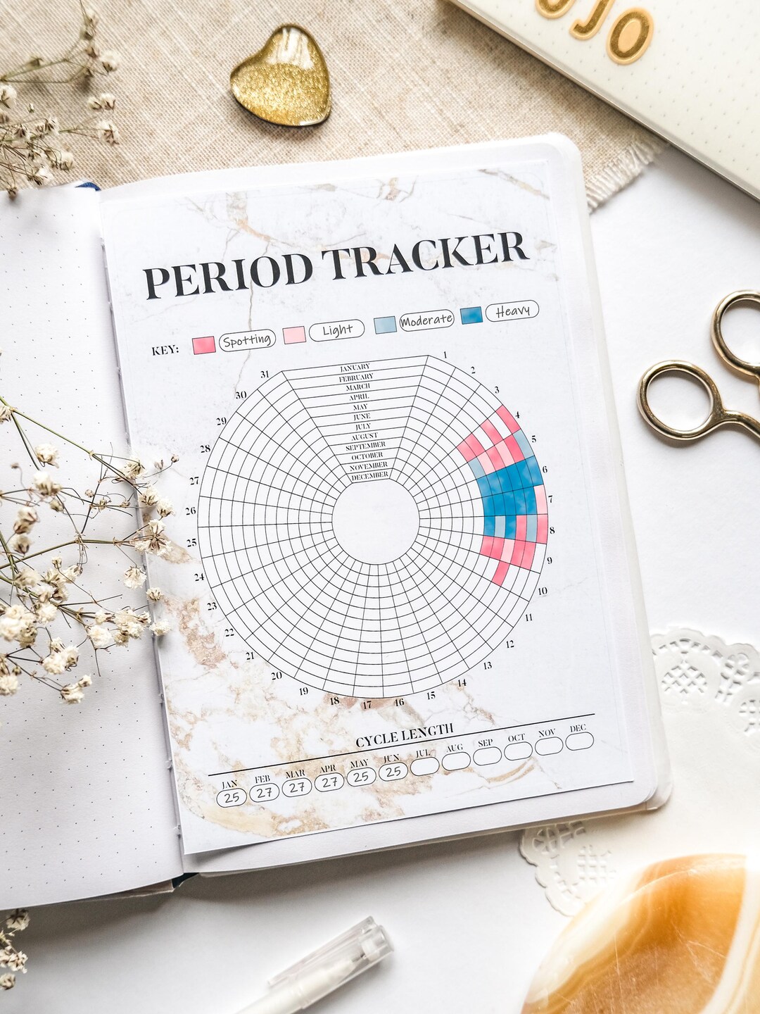 Yearly Period Tracker Sticker – A5 Stick-in Page | Year in Pixels Cycle ...