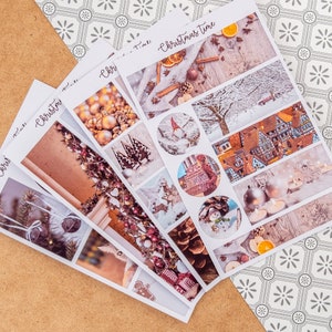 KERSTstickervel voor Bullet Journal, stickers winterfotolandschap, gezellige kerststickers, Bujo-scrapbookingstickers.