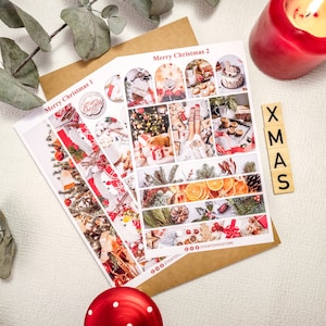 Hojas de pegatinas navideñas acogedoras para diarios y agendas de puntos