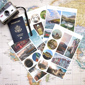 Stickers met thema Ierland • Stickers reisdagboek • Esthetisch Iers stickervel • Ierland Travel Bullet Journal •