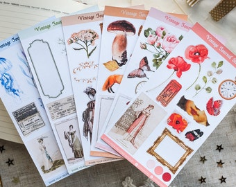 Naklejki vintage | Arkusze z ulotkami do dziennika śmieci | Antyczne naklejki botaniczne do scrapbooków