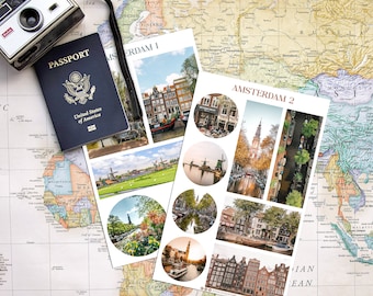Amsterdam Travel Stickers: Canal & Buildings, Netherlands Planner Stickers