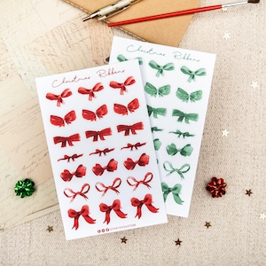 Set di adesivi con fiocco di Natale - Adesivi con nastro rosso e verde, adesivi natalizi, adesivi con fiocco di nastro, adesivi con fiocco di Natale per diari e artigianato