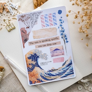 Foglio di adesivi vintage estetici per Bullet Journal, adesivi per accessori di scrapbooking, strisce di nastro washi e adesivi di carta strappata.