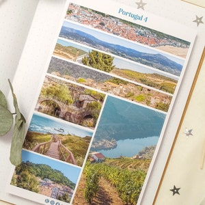 May include: A collage of photos showcasing various scenic views of Portugal, including a cityscape, a bridge, a coastline, a vineyard, and a river. The title "Portugal 4" is at the top of the collage.