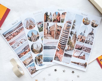 Spain Stickers - Madrid Barcelona Stickers for Travel Journals, Spanish Travel Stickers