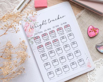 Weight Tracker  • Stick-In Page Sticker  • Weight Loss  • Tracker Page Sticker for A5 Journals  • Weight Log  • Minimalist or Floral Design