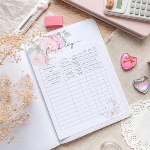 Bokloggsspårare • Självhäftande sida • Bullet Journal för läslogg • Bokspårarklistermärke • Gåva för bokälskare • Minimalistisk eller blommig design