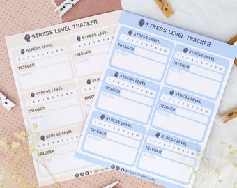 Stress Tracker Stickers: Mental Health, Self Care Planner Stickers