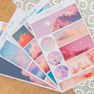 Folha de adesivos PASTEL CLOUD, adesivos de céu e lua em aquarela, céu pastel sonhador, adesivos decorativos para bullet journaling e planejamento