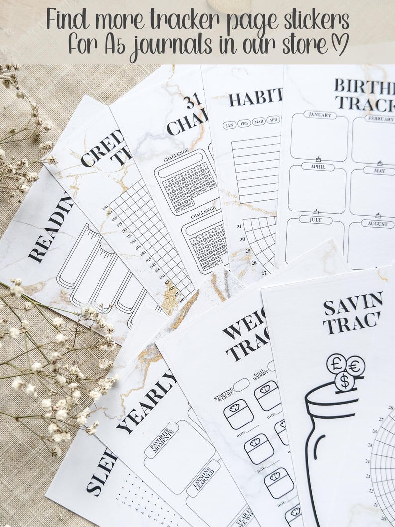 Yearly Water Tracker Sticker for A5 Journal | Hydration Tracker Stick ...