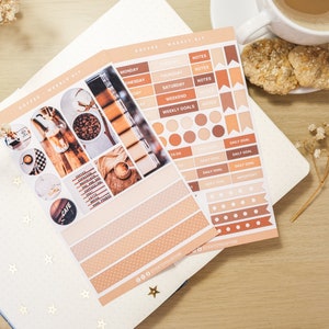 Kit d'autocollants hebdomadaires Coffee Lover pour la planification et le Bullet Journaling