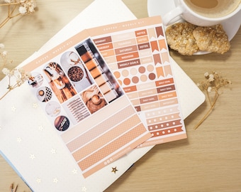 Coffee Lover Weekly Stickers Kit for Planning and Bullet Journaling