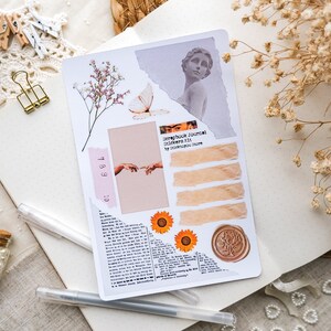 Autocollants de style vintage pour Bullet Journal, autocollants décoratifs d'art rétro pour le scrapbooking, l'artisanat, le bricolage, le vieux papier déchiré et le Washi.