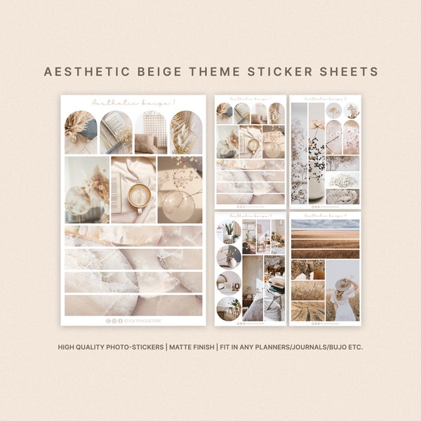 Aesthetic Vibes Stickers Beige Cream Neutral Sticker Sheet Gift for Bullet Journal and Planner Lover Stickers for Diary Decoration