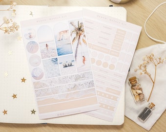 At The Beach Weekly Bujo Kit, Beach Theme Weekly Stickers, Summertime Planner Stickers Kit, Bullet Journal Weekly Kit, Vertical Layout.