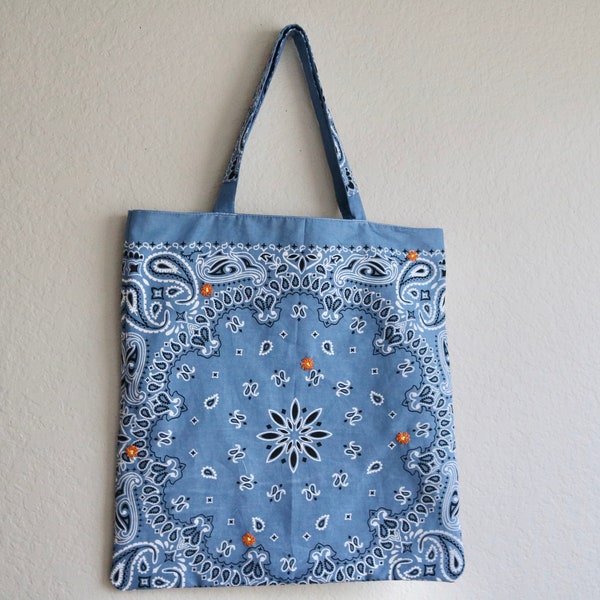 Custom Floral Bandana Paisley Tote Bag, Floral Hand Embroidered, Made to Order