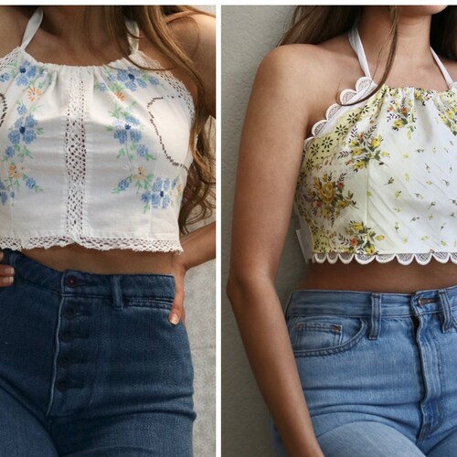 Halter Embroidery Tie-Back Top