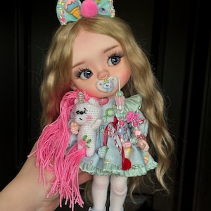 Handmade Angora Wig Qbaby OOAK Art Doll: Collectible BJD Custom