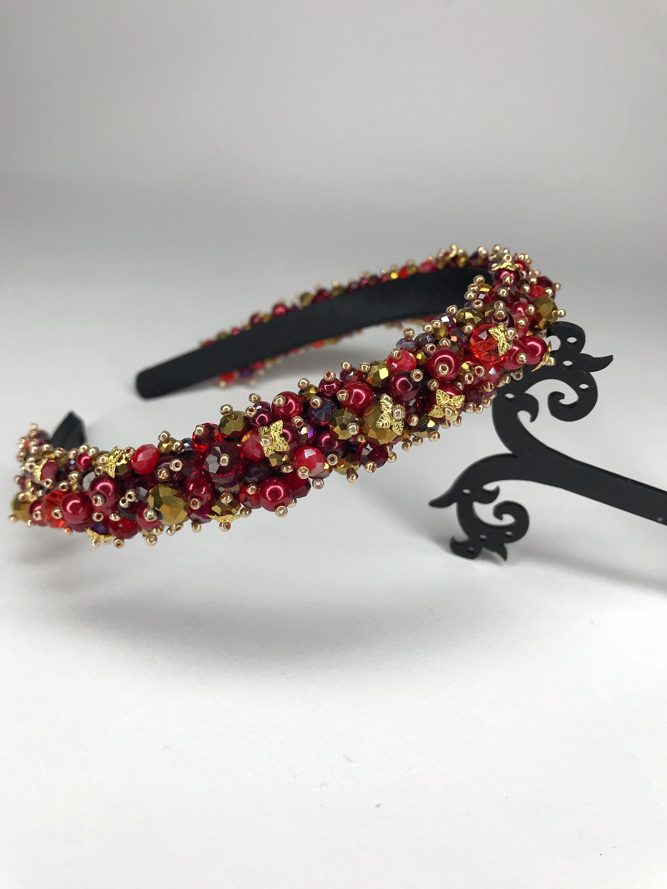 Jeweled Headband Beaded Headband Gold Crystal Tiara Baroque Etsy