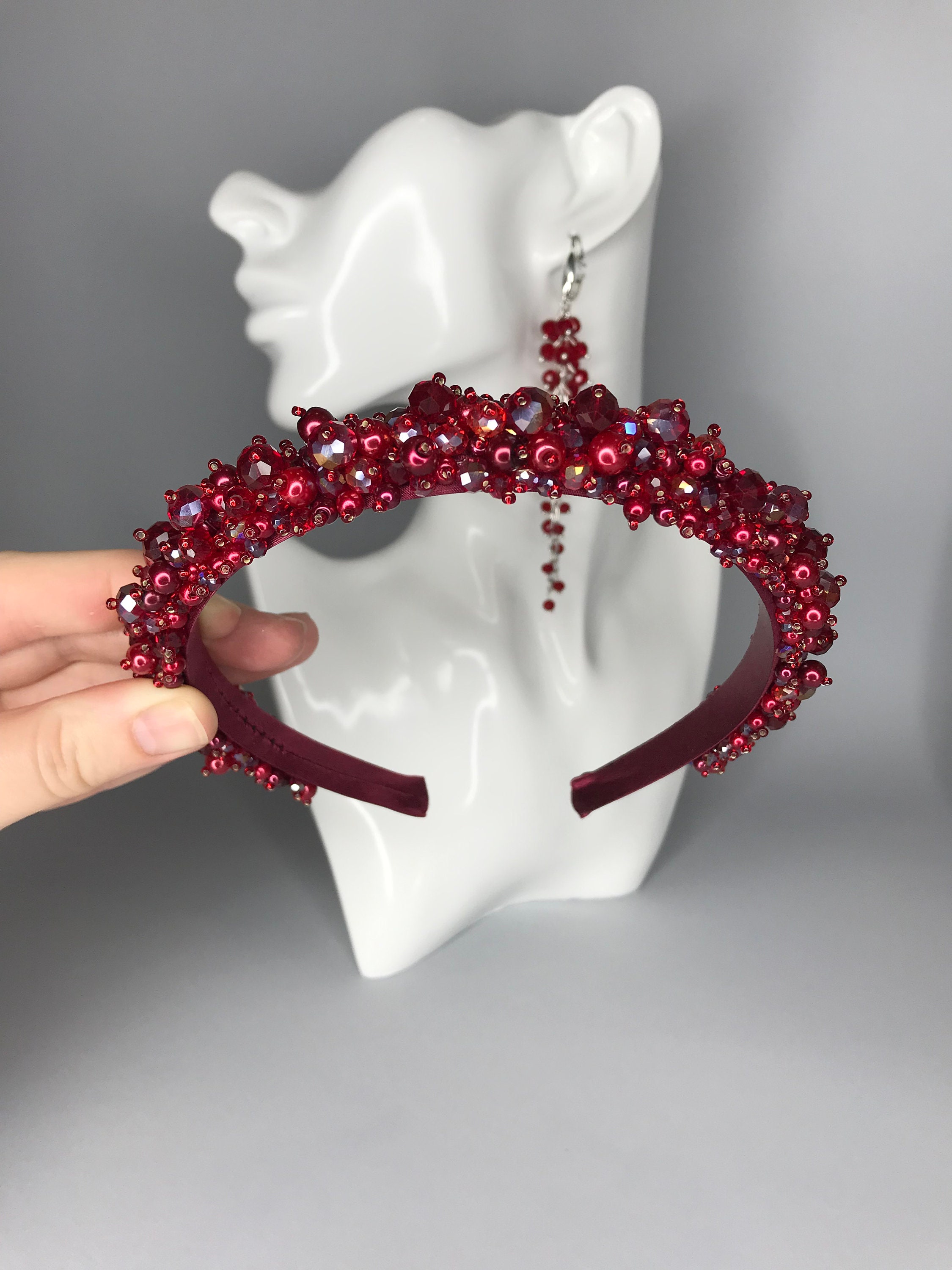Jeweled headband Beaded headbands for women Red crystal tiara Etsy
