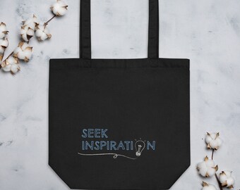 Bolsa de algodón ecológico de alta gama 100% orgánico "Seek Inspiration" con cita inspiradora