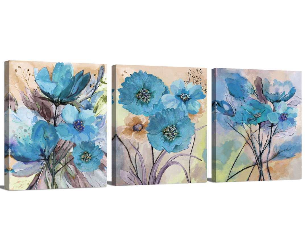 Beautiful Set of 3 Blue Flowers Watercolor Floral & Botanical Nature ...