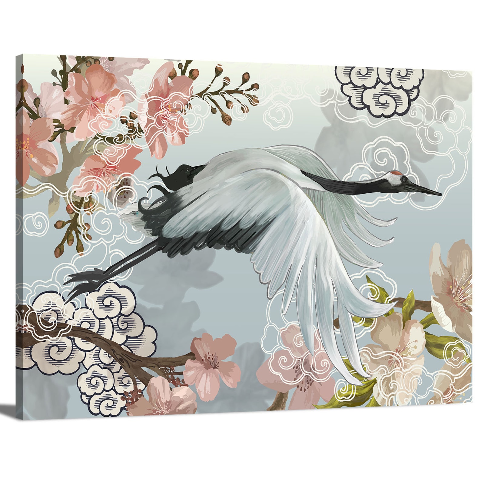 Japanese Red-crowned Crane With Cherry Blossom Fine Art Asian - Etsy