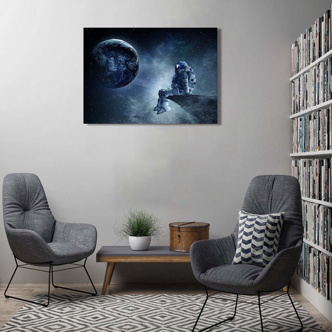 Astronaut Looking at Earth Planet on Rock Edge Space Galaxy - Etsy