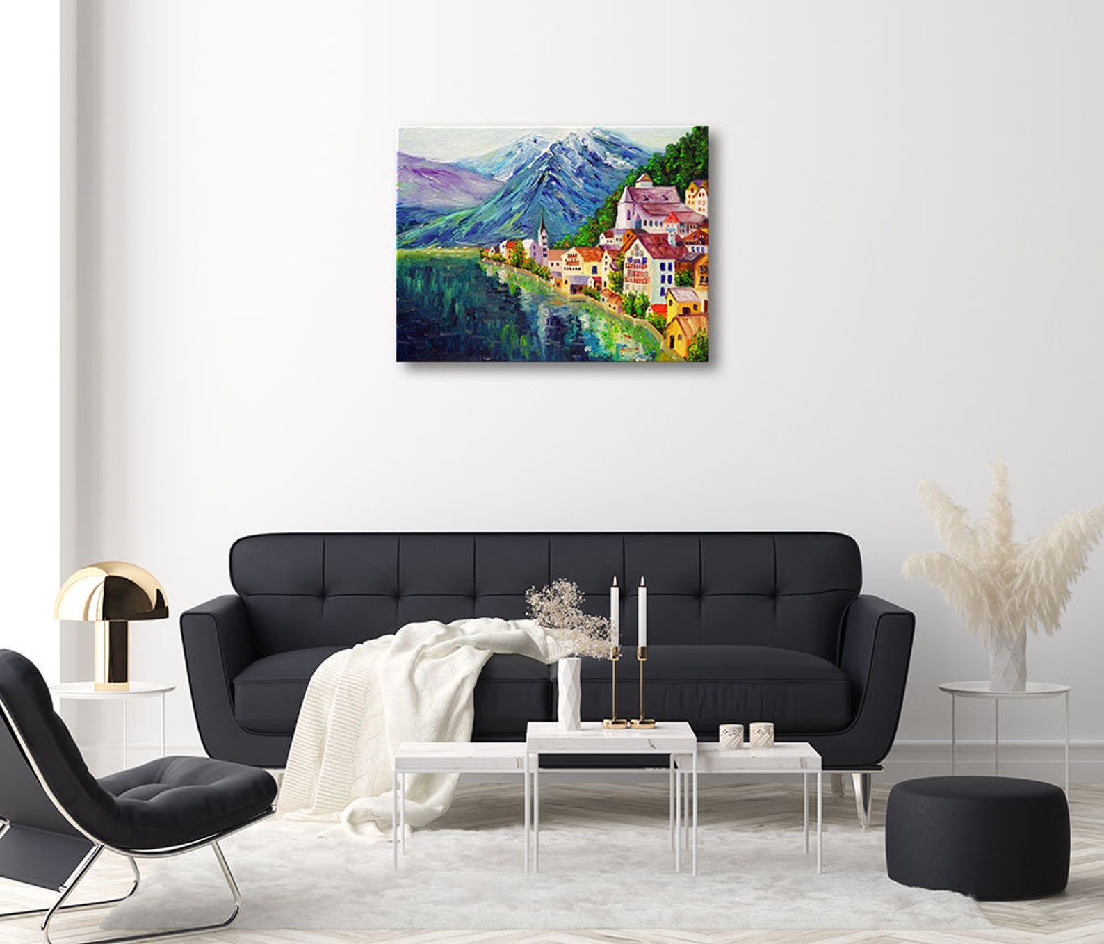 Oil Painting of Hallstatt Austria Village Landscape Scenic | Etsy