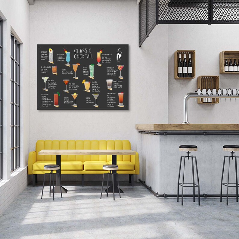 Classic Cocktail Recipe Wall Art for Bar Pub Club Restaurant Etsy
