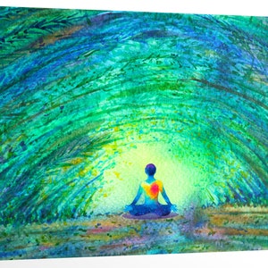 Human in Lotus Pose Under the Forest Tunnel Nature Abstract Meditation Artwork Framed Canvas Print Wall Art Office Decor Home Decorations
