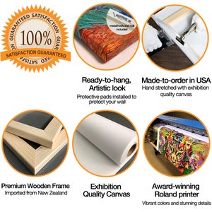 May include: A canvas print with a colorful abstract design, ready to hang. The print is made to order in the USA with exhibition quality canvas and a premium wooden frame imported from New Zealand. The print is made with a Roland printer, known for vibrant colors and stunning details.