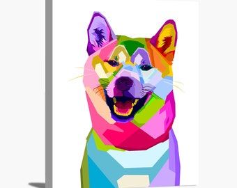 Colorful Shiba inu Dog Puppy Pop Art Modern Multicolored Animal Pet Portrait Wrapped Canvas Print Wall Art Home Decoration Office Decor