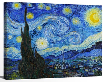 The Starry Night by Vincent Van Gogh Famous Painting Classic Fine Art Gallery Wrapped Canvas Wall Art Print Office Home Decor Reproduction