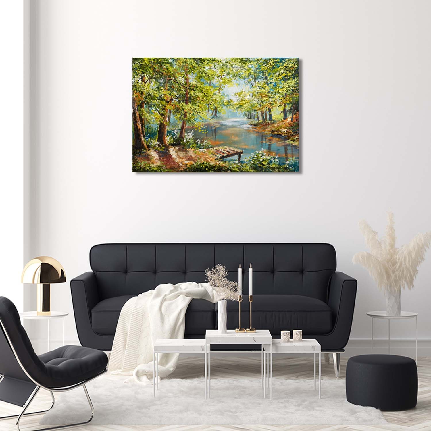 Autumn Forest Near River Orange Green Leaves Oil Painting - Etsy