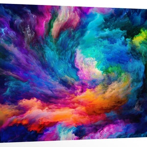 Modern Abstract Rainbow Colorful Clouds Smoke Pattern Vibrant Texture Multi Panel Framed Canvas Print Wall Art Office Decor Home Decorations