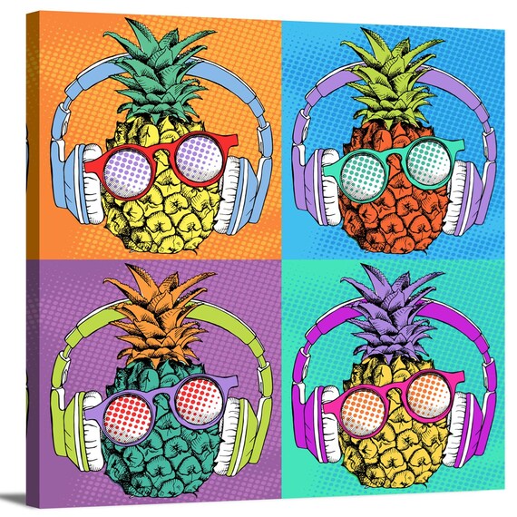 Colorful Pineapple With Headphone & Glasses Pop Art Food Humor Comic Style  Wrapped Canvas Print Home Decor Office Decor Kids Room Wall Art - Etsy