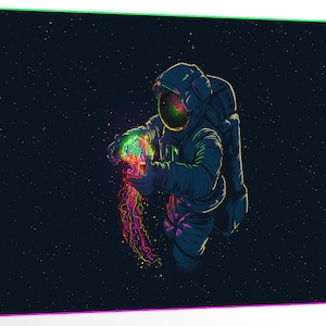 Psychedelic Astronaut Holding Jellyfish in Universe Galaxy Space Artwork Rainbow Wrapped Canvas Print For office and Home Decoration