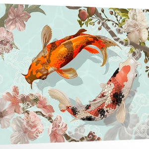 Large Wall Art KOI FISH Painting Asian Feng Shui Japanese Modern Home Decor Asian Canvas Poster Print Artwork Good Luck