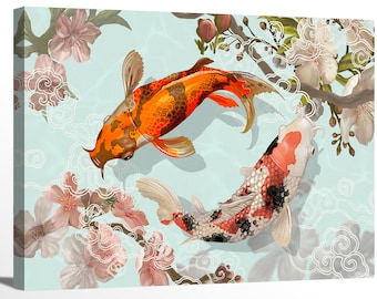 Large Wall Art KOI FISH Painting Asian Feng Shui Japanese Modern Home Decor Asian Canvas Poster Print Artwork Good Luck