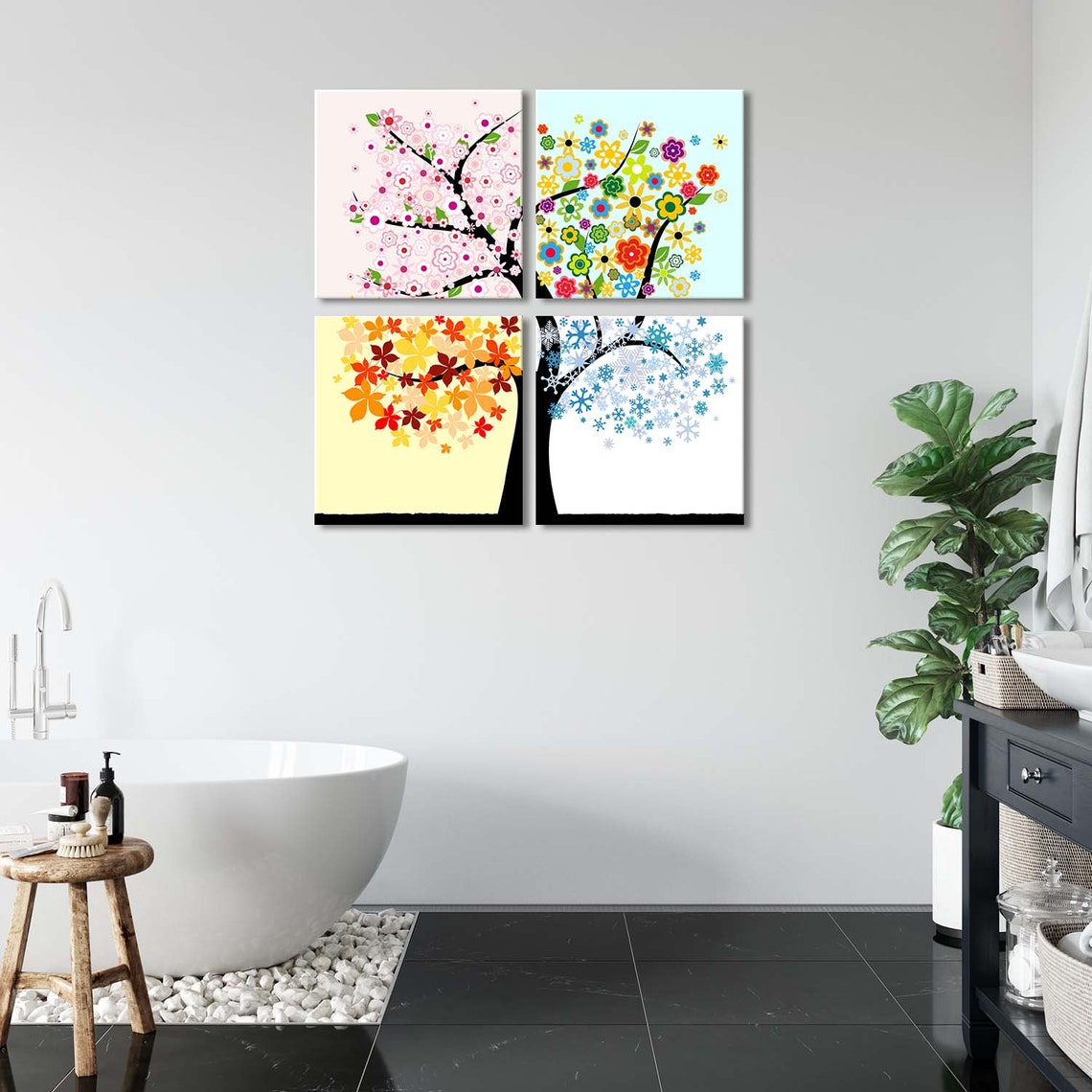 Set of 4 Four Season Trees, Summer Autumn Winter Spring, Autumn Tree ...