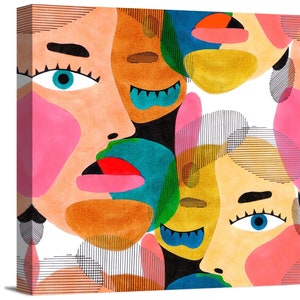 Women Portraits in Modern Abstract Style Colorful Pop Art Expressionism Fashion Wrapped Canvas Print Wall Art Home Decoration Office Decor