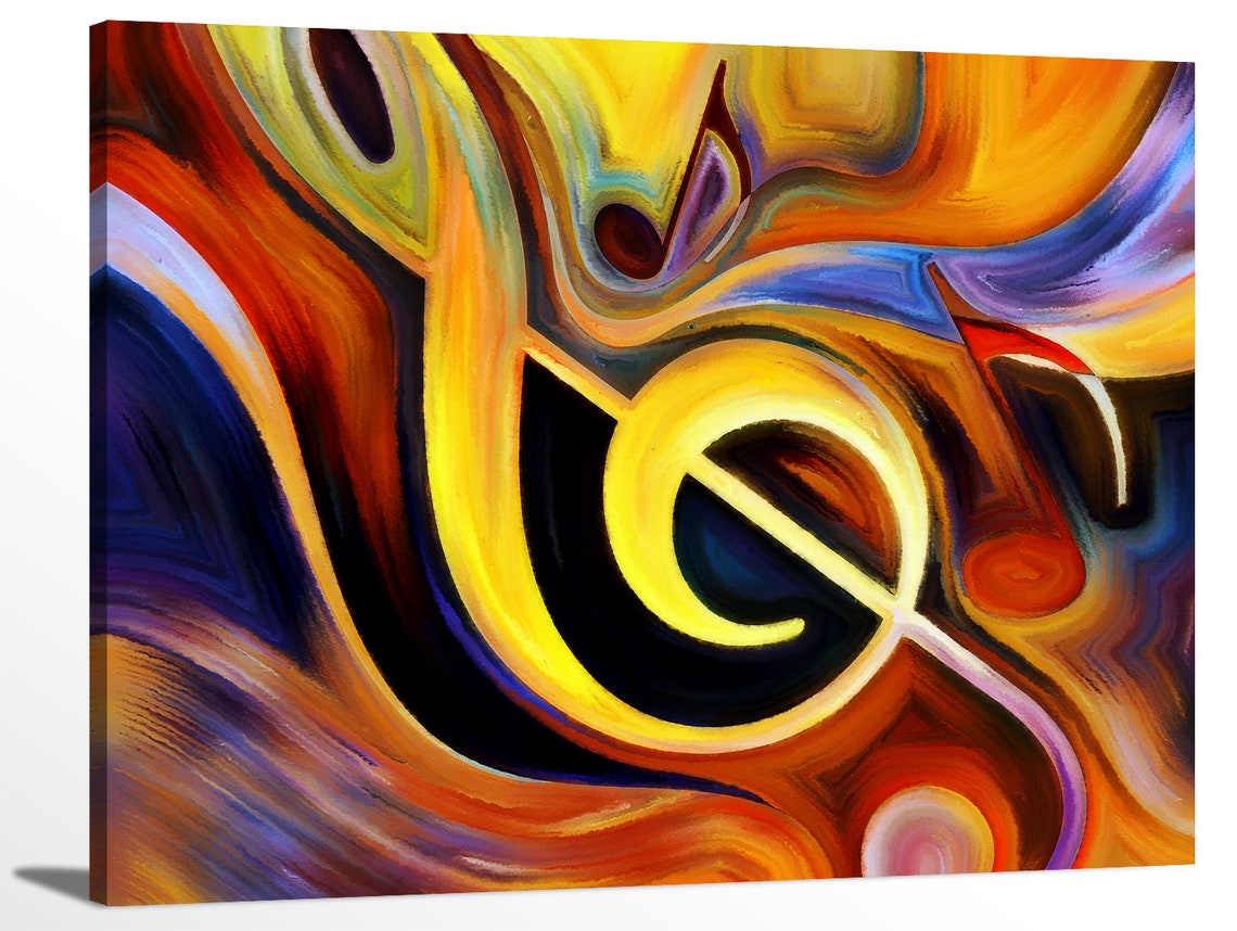 Music Notes Abstract Oil Painting Modern Artwork Framed Canvas Etsy