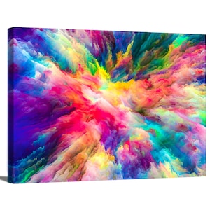 Modern Abstract Rainbow Bright Colorful Clouds Artwork Wrapped Canvas Print Wall Art Office Decor Home Decoration