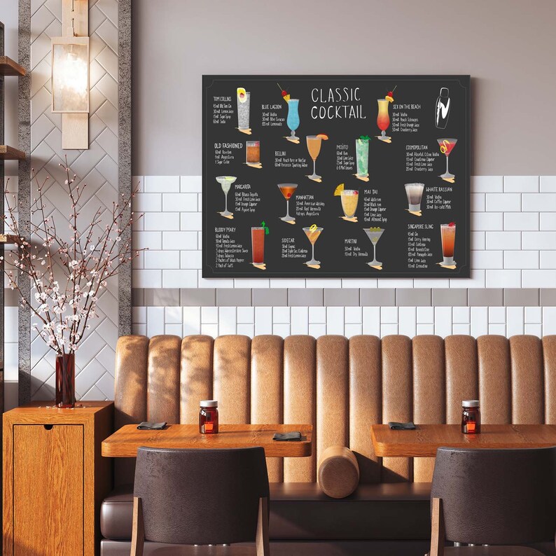 Classic Cocktail Recipe Wall Art for Bar Pub Club Restaurant Etsy