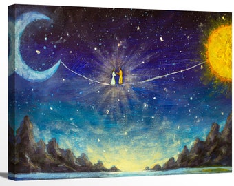 Couple Between Sun and Moon Painting Love Romantic Lovers Stars Sky Artwork  Framed Canvas Print Wall Art for Office House Decoration - Etsy