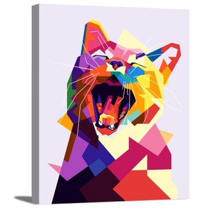 Colorful Cute Cat Kitten Meowing Pop Art Modern Multicolored Animal Pet Portrait Wrapped Canvas Print Wall Art Home Decoration Office Decor